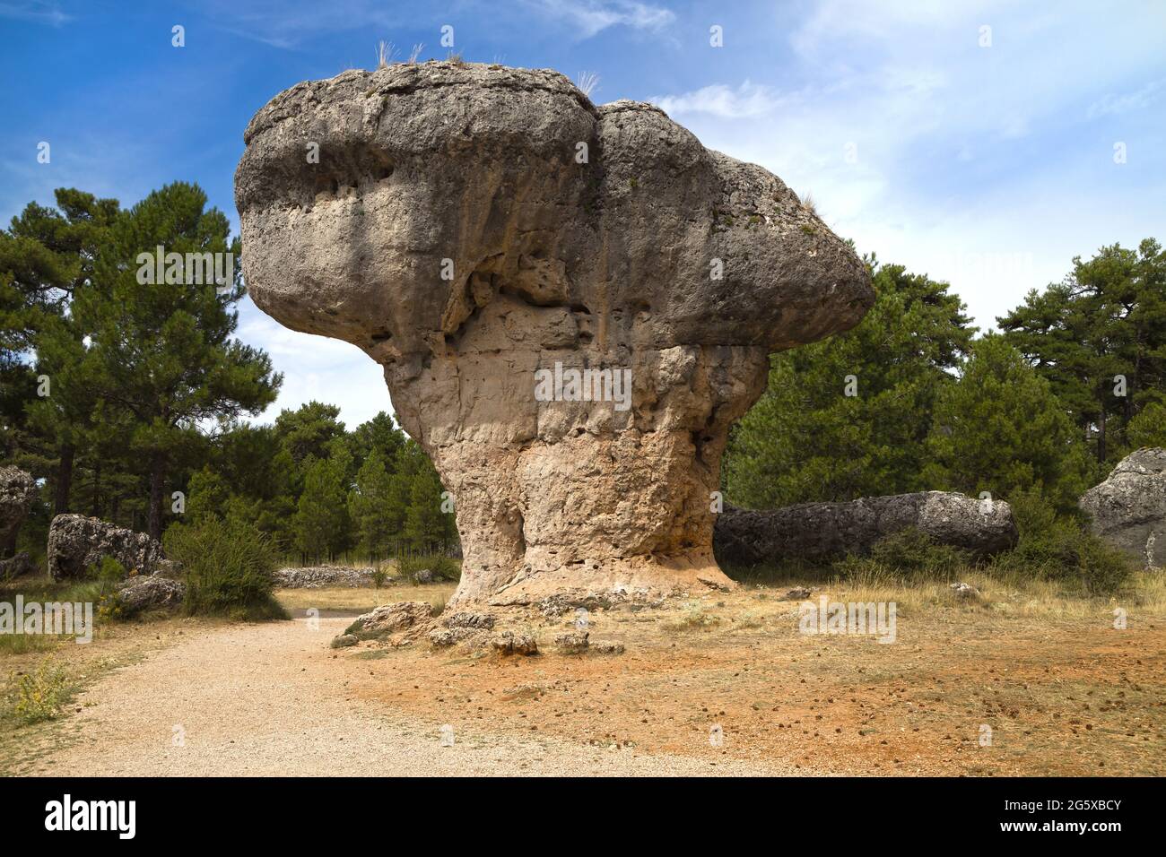 Mushroom Rock in the Ciudad Encantada, Cuenca, Spain. Stock Photo