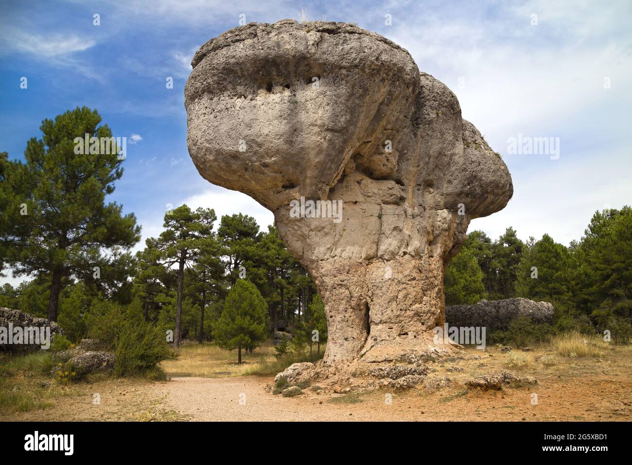 Rock Pedestal in the Ciudad Encantada, Cuenca, Spain. Stock Photo