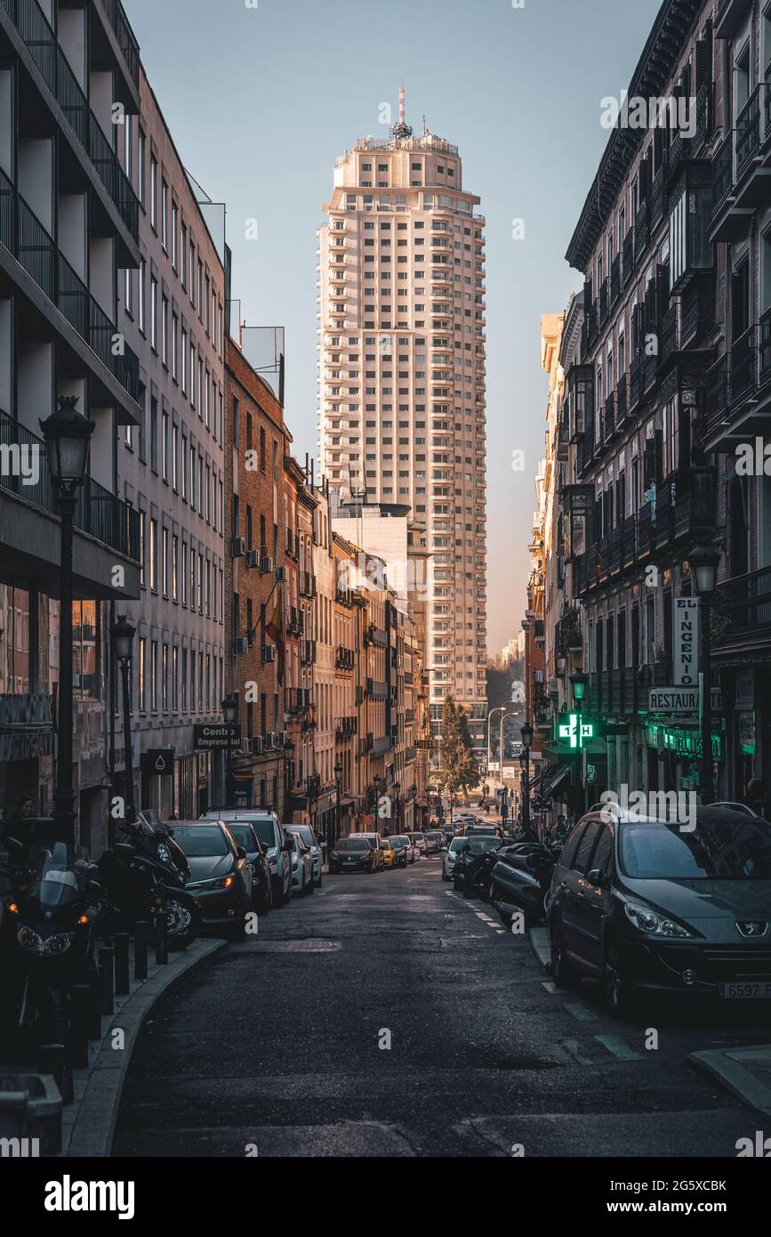 Street and Edificio España, in Madrid, Spain Stock Photo