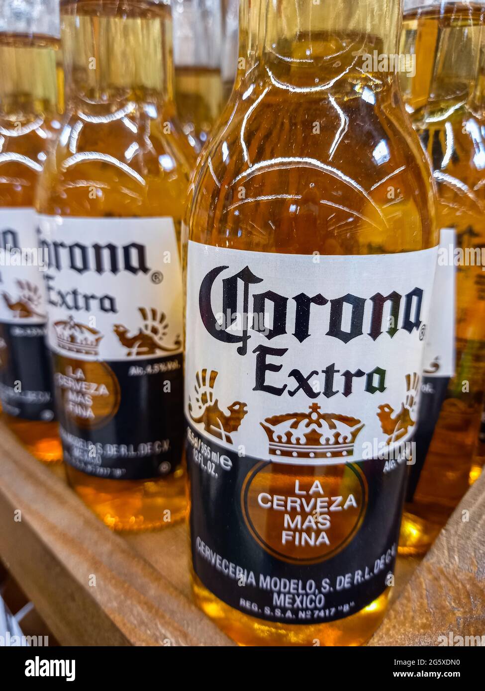 Bottles of Corona Extra Beer one of the topselling beers worldwide