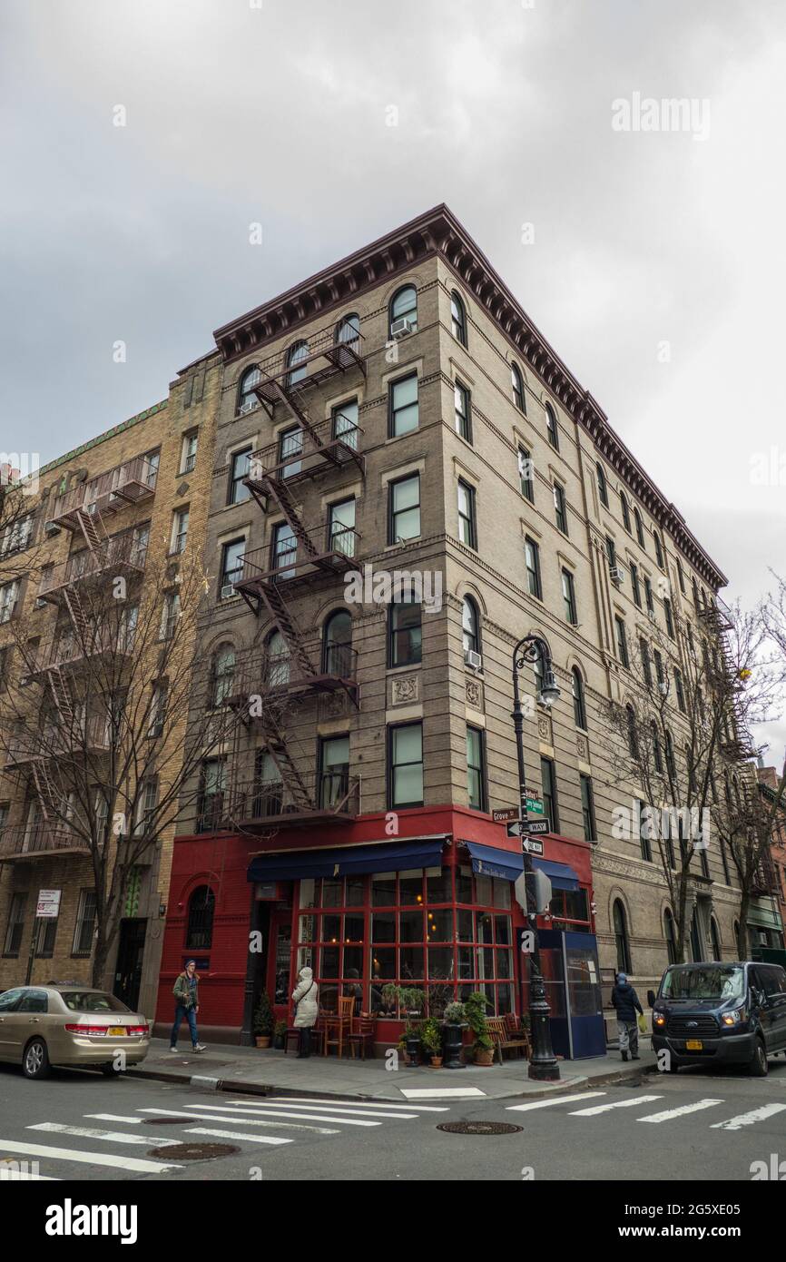 New York, United States, January 28, 2020: This ocher brick building served as the exterior decor for the apartment of the famous 1990s television ser Stock Photo