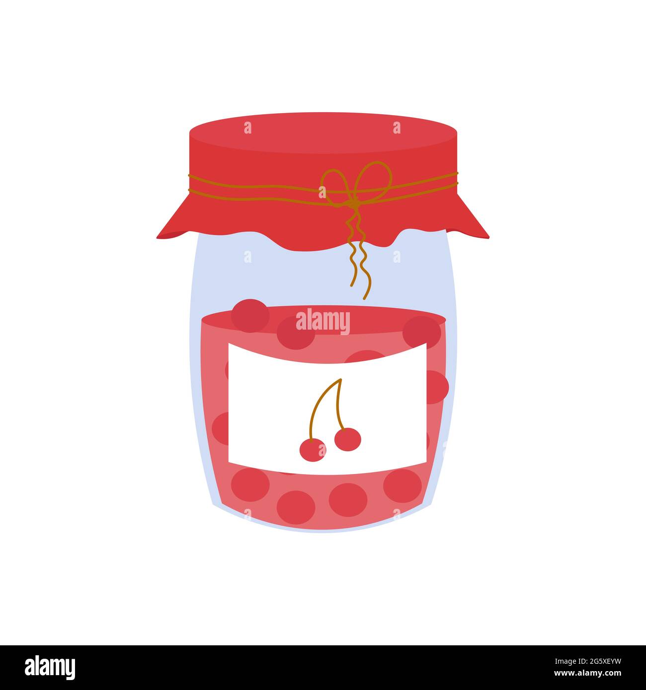 Jar with cherry jam, home made tasty dessert isolated on white background in doodle style stock vector illustration. Vector illustration Stock Vector