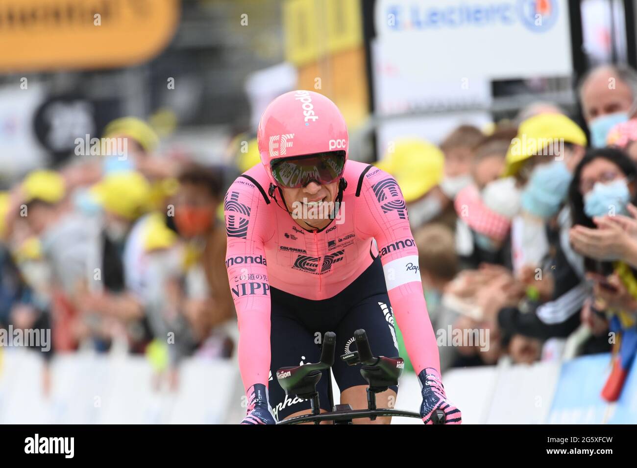 Laval, France. 30th June, 2021: Tour de France 2021, Stage 5, Individual Time Trial from Change to Laval. Rigoberto Uran team Education First Nippo Credit: Peter Goding/Alamy Live News Stock Photo