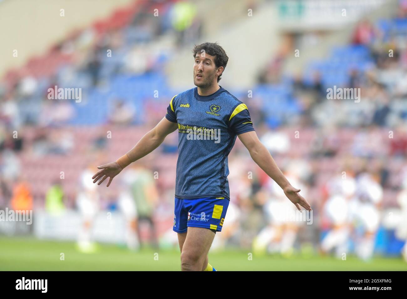 Stefan Ratchford (1) of Warrington Wolves during the warm up Stock ...