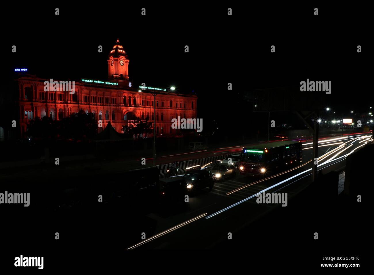 Chennai, Tamil Nadu, India. 30th June, 2021. The Ripon building in Chennai is illuminated with lights in remembrance of the doctors who lost their lives during the pandemic on the occasion of National Doctor's Day (July 1st). The Ripon building was named after Lord Ripon, Governor-General of British India and the Father of local self-government. Credit: Sri Loganathan/ZUMA Wire/Alamy Live News Stock Photo