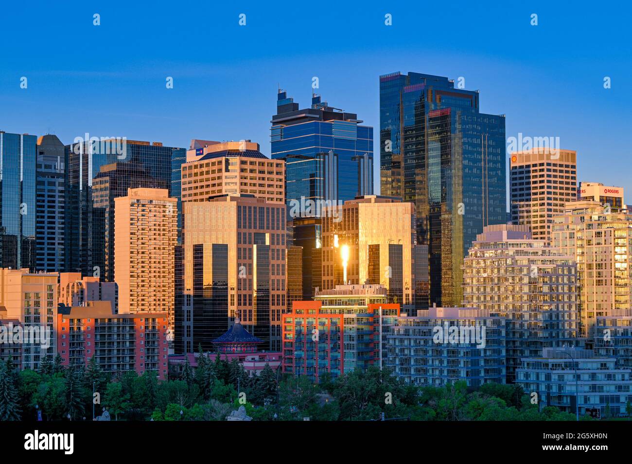 Morning, Dowtown City Skyline,  Calgary, Alberta, Canada Stock Photo