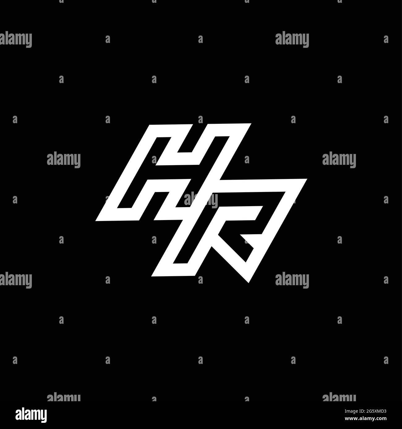 HR logo monogram with up to down style negative space design template isolated on black background Stock Vector