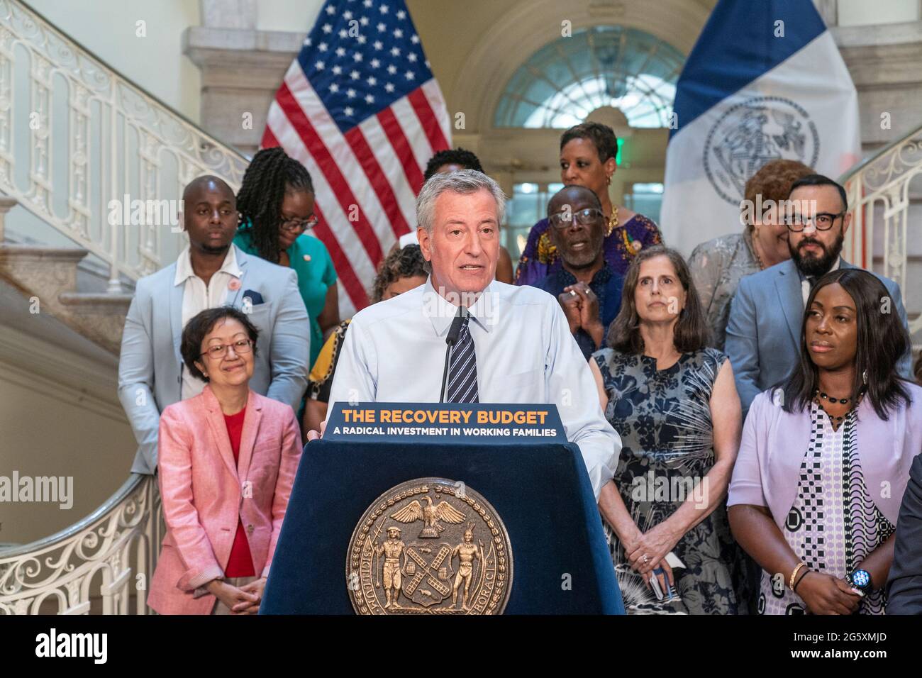 New York City Fiscal Year 2022 Budget New York United States 30th June 2021 Mayor Bill De Blasio Speaks At A Joint Press Conference With City Council Speaker Corey Johnson On Agreement On Balanced Budget For Fiscal Year Of