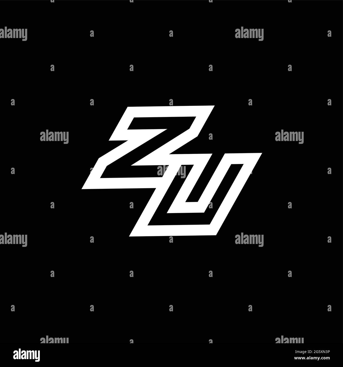ZU logo monogram with up to down style negative space design template isolated on black background Stock Vector