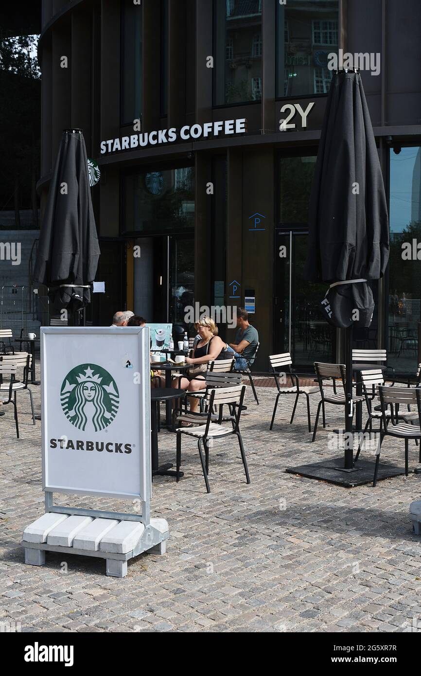 Copenhagen/Denmark 29.JULY 2018 American chain cafe Starbucks in danish capital. . (Photo
