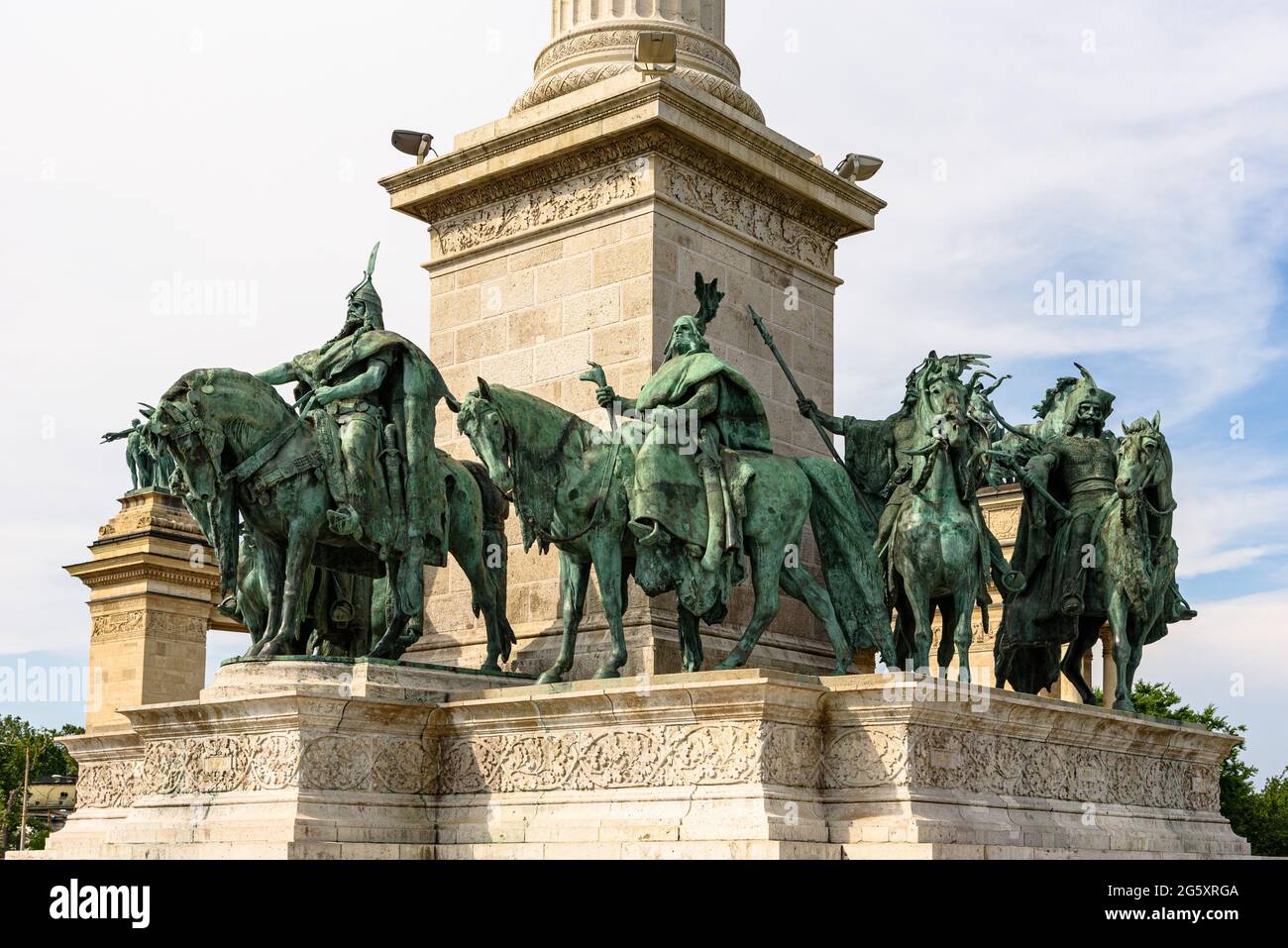 The equestrian statues of Grand Prince Arpad leading the Magyar tribe