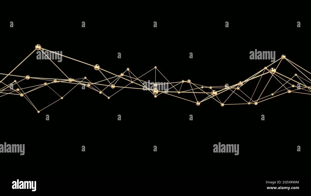 Abstract technology plexus background from lines and dots. Golden molecule structure. Stock Photo