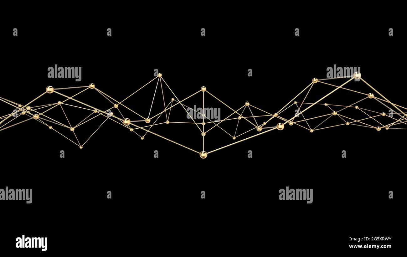 Abstract technology plexus background from lines and dots. Golden molecule structure. Stock Photo
