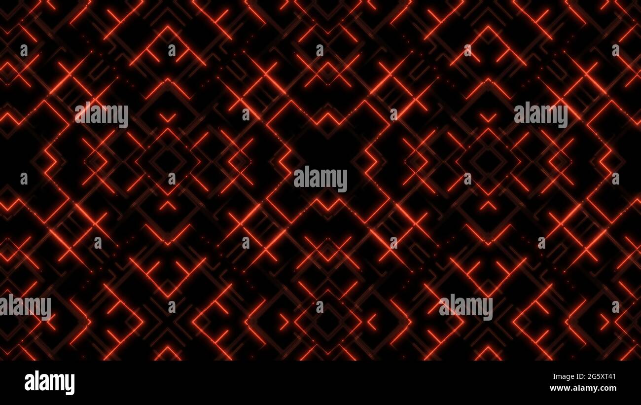 Abstract neon glowing lines, stripes and dots on grid. Futuristic tech background Stock Photo