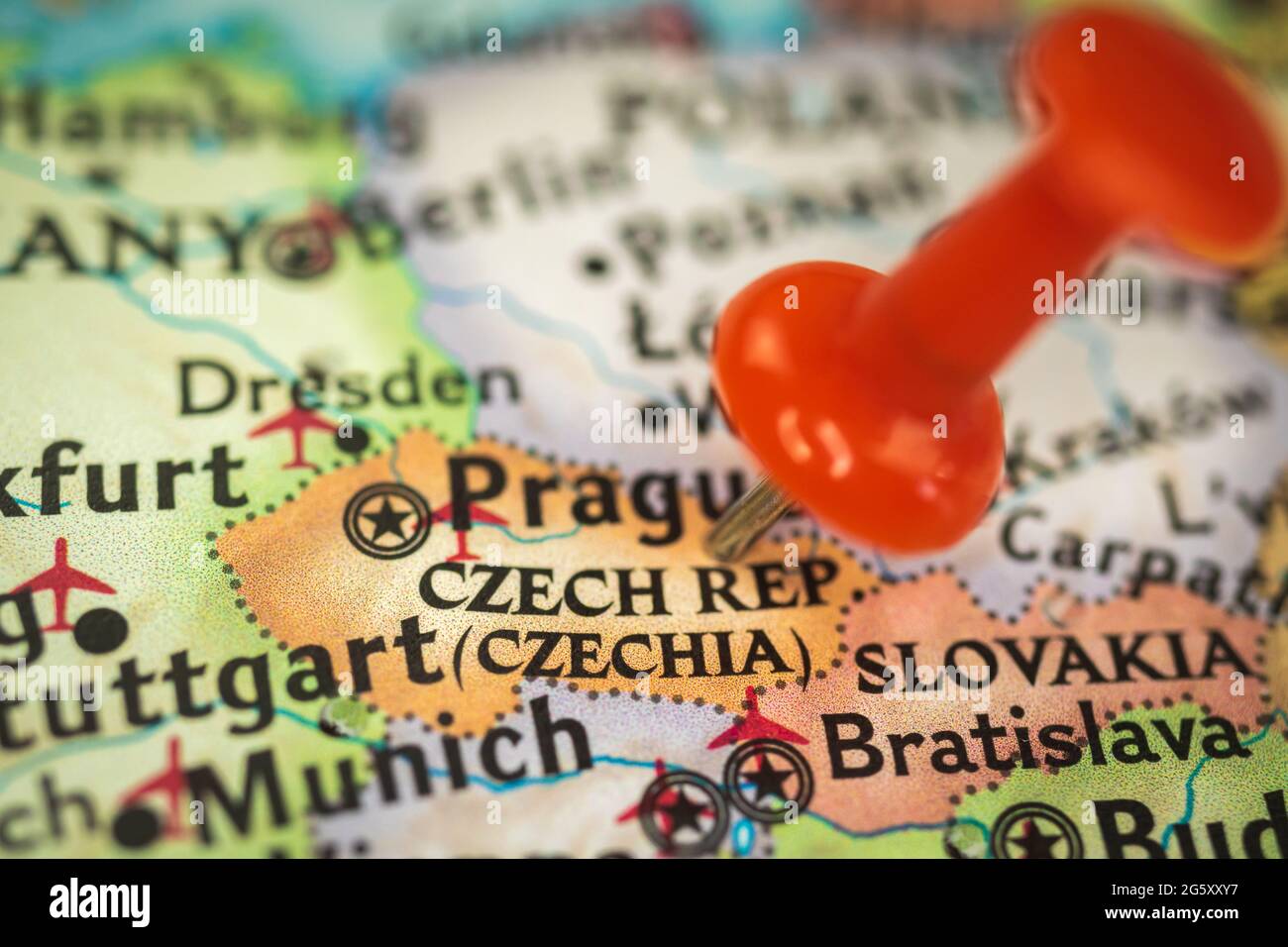 Location Czech Republic, Czechia, push pin on map closeup, marker of  destination for travel, tourism and trip concept, Europe Stock Photo - Alamy