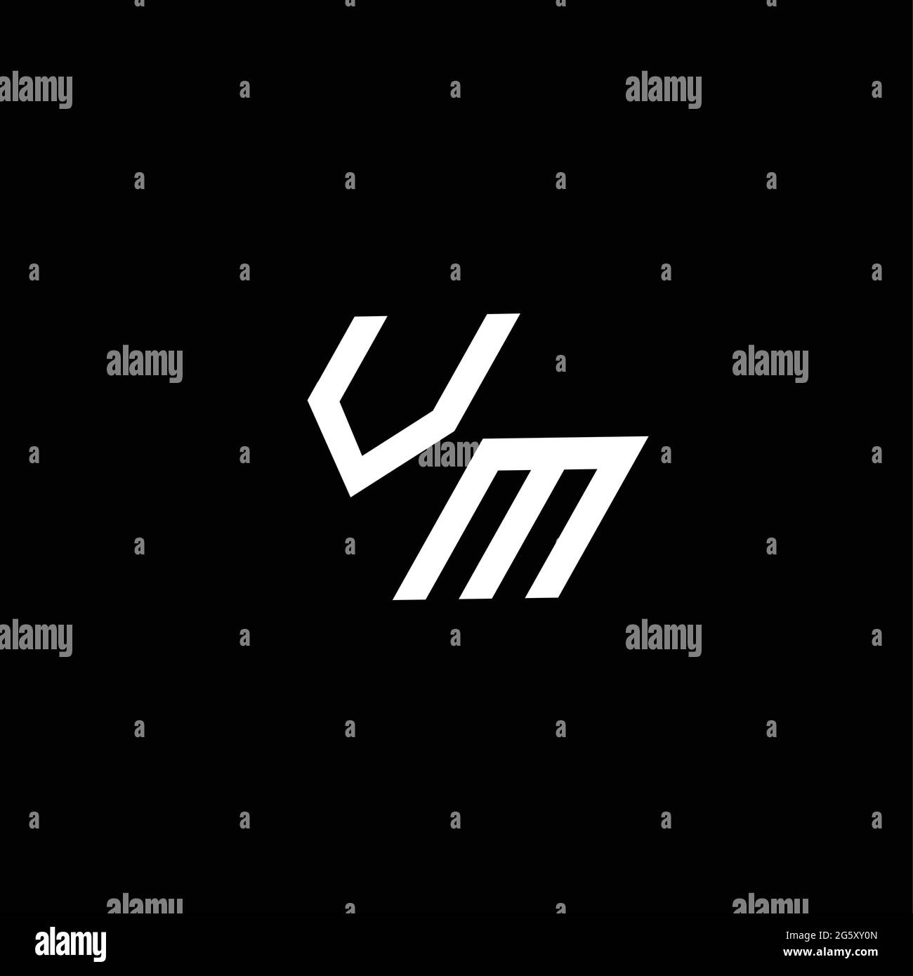 VM logo monogram with up to down style modern design template isolated on black background Stock Vector