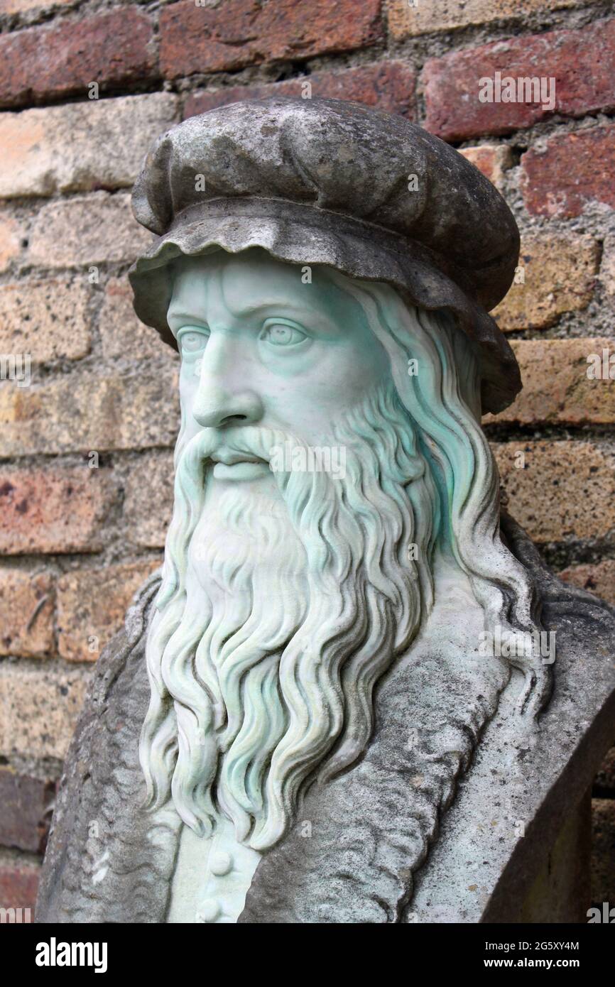 A marble carving of the inventor and painter, Leonardo Da Vinci. Stock Photo