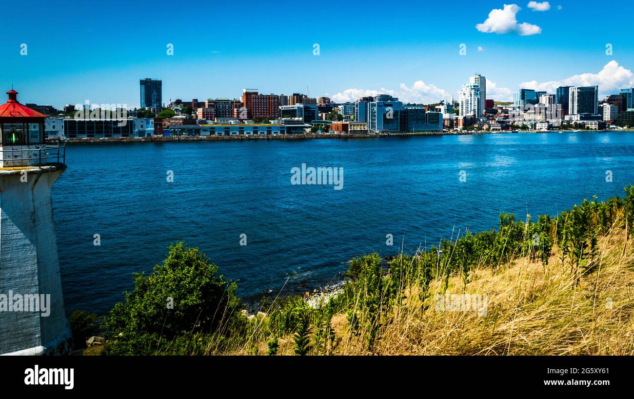 a beautifull view of the city of halifax from georges island look down from a hill Stock Photo
