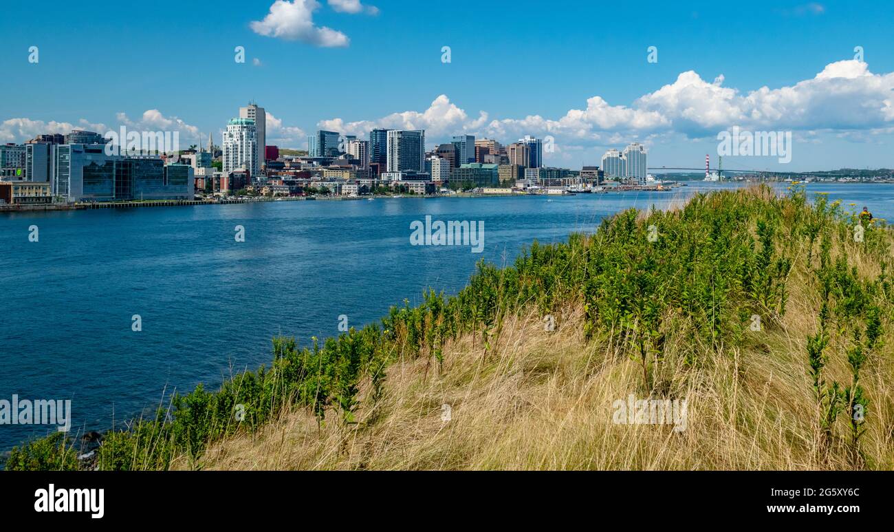 a beautifull view of the city of halifax from georges island look down from a hill Stock Photo