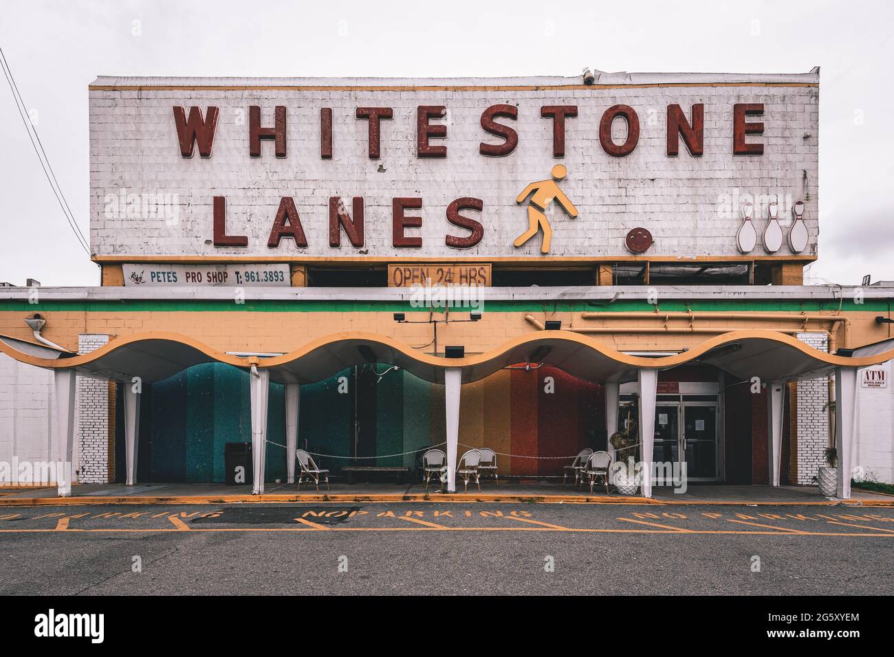 Bowling alley sign in Whitestone, Queens, New York Stock Photo