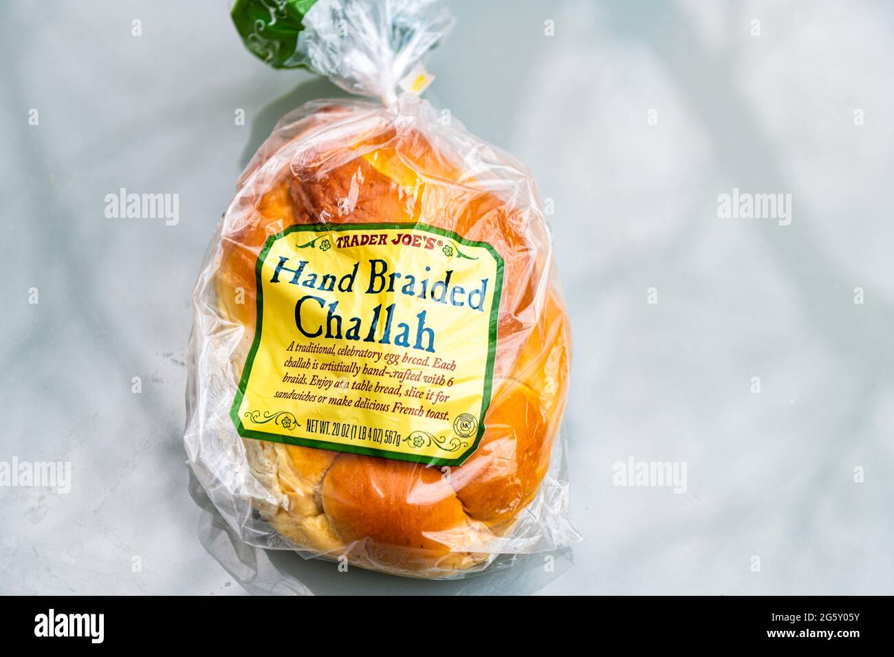 Nellysford, USA April 29, 2021 Large loaf of yellow Challah packaged