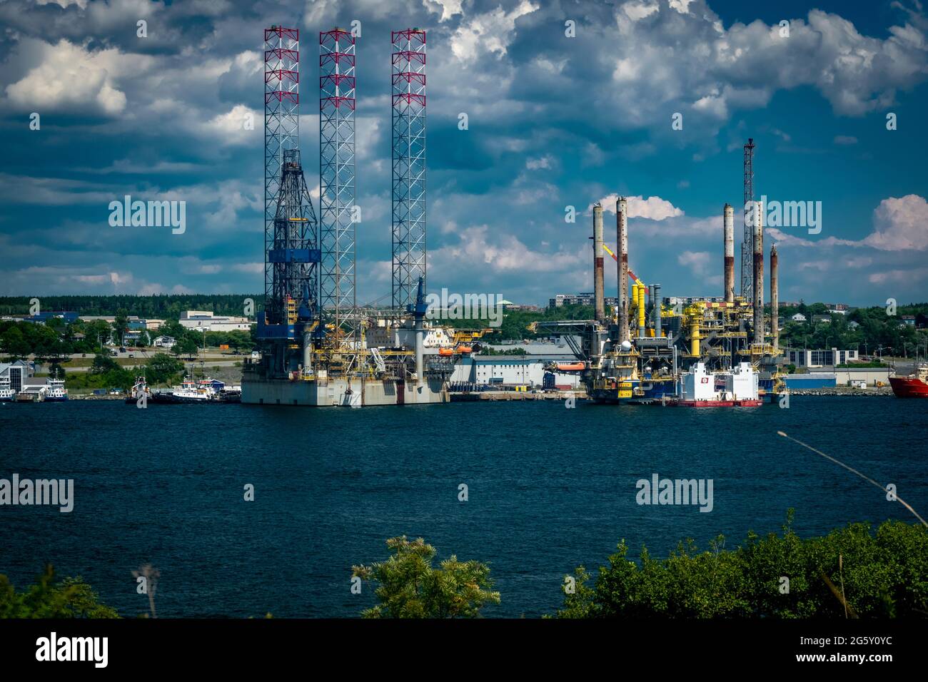 two oil platforms at irving woodside industrial wharf Stock Photo