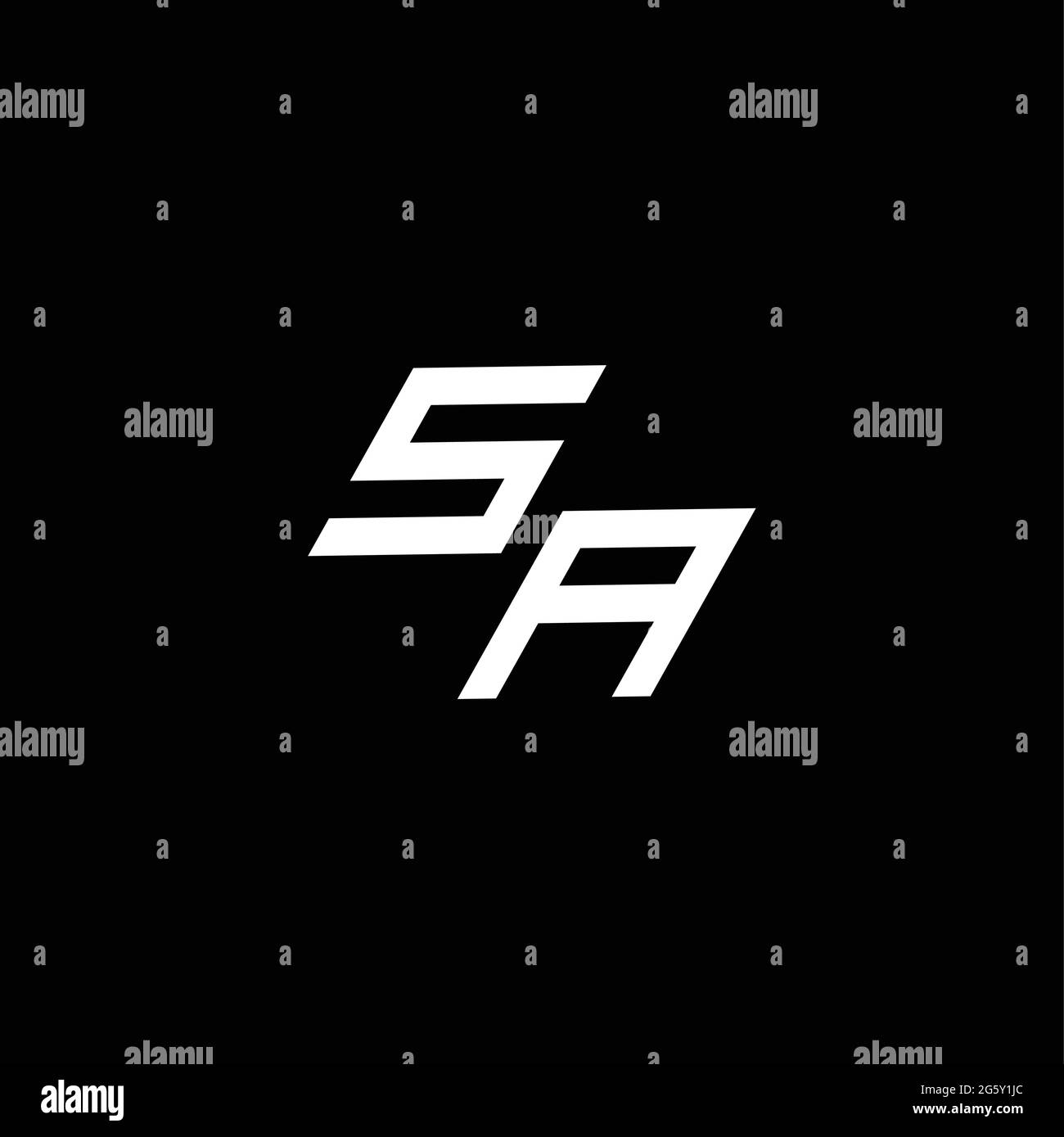 SA logo monogram with up to down style modern design template isolated on black background Stock Vector