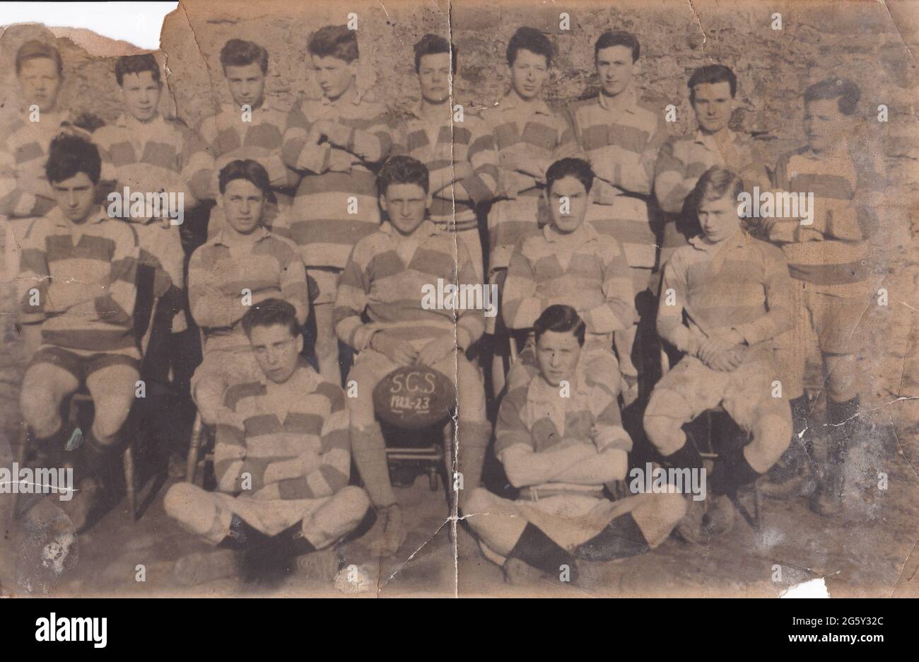 Vintage black and white photo of a UK grammar school rugby team 1922. Stock Photo