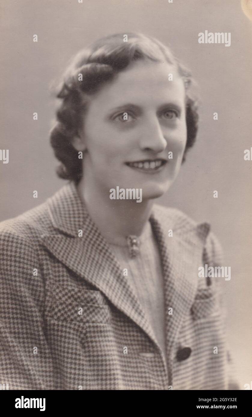 Vintage black and white photo of a woman 1940s. Stock Photo