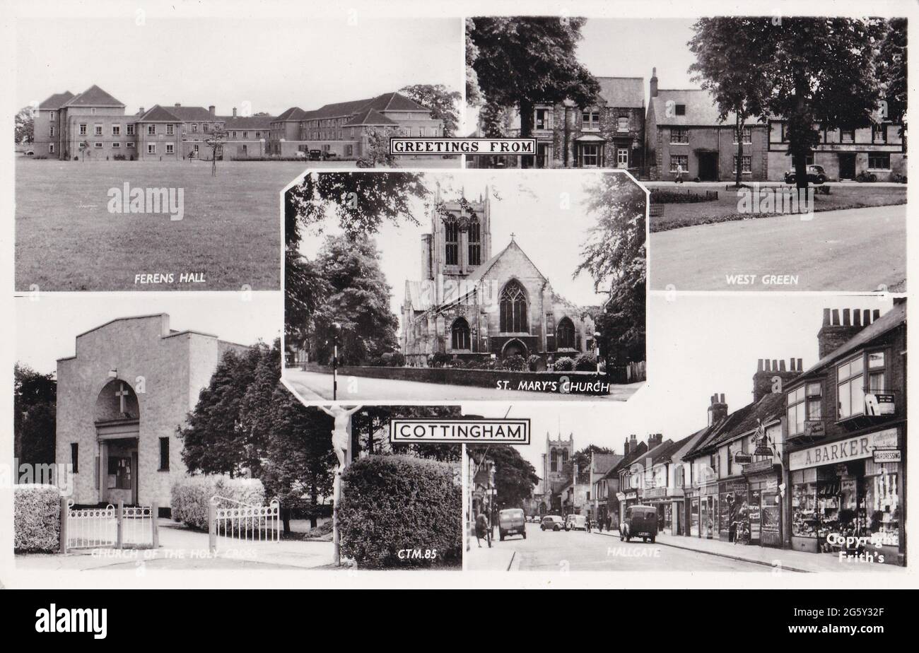 Vintage black and white photo postcard of Cottingham, East Riding of Yorkshire, England, UK, 1950s. Stock Photo