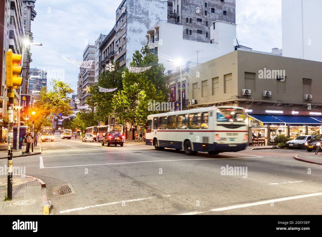 MONTEVIDEO, URUGUAY - FEB 18, 2015: View of avenue 18 de Julio in the center of Montevideo. Stock Photo