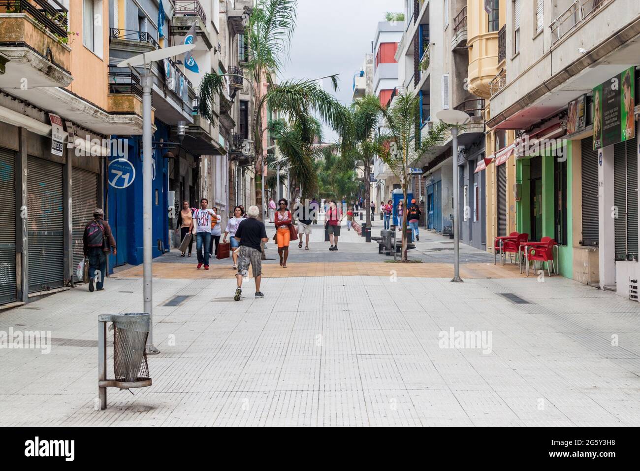 MONTEVIDEO, URUGUAY - FEB 19, 2015: View of a street in the center of Montevideo. Stock Photo