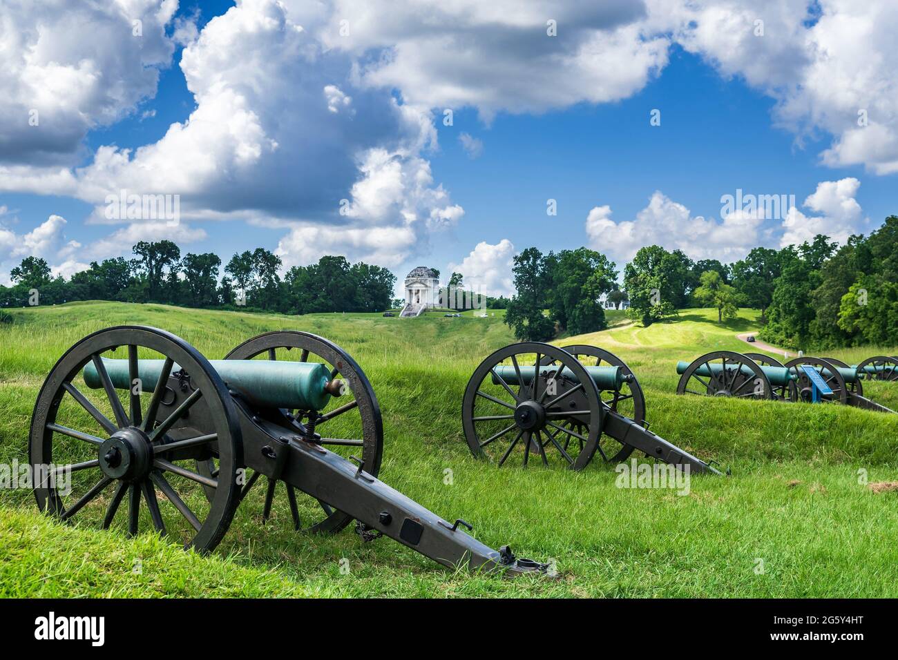 Vicksburg National Military Park, Battery De Golyer Civil War cannons, Vicksburg, Mississippi, USA. Stock Photo