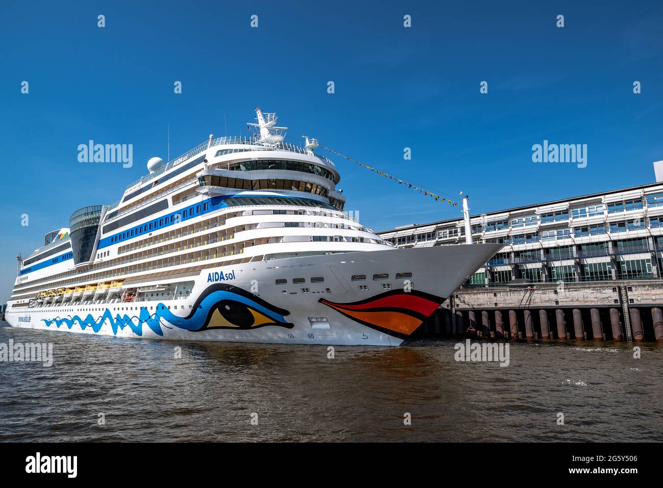 View of the Aida Sol cruise ship in the port of Hamburg Stock Photo