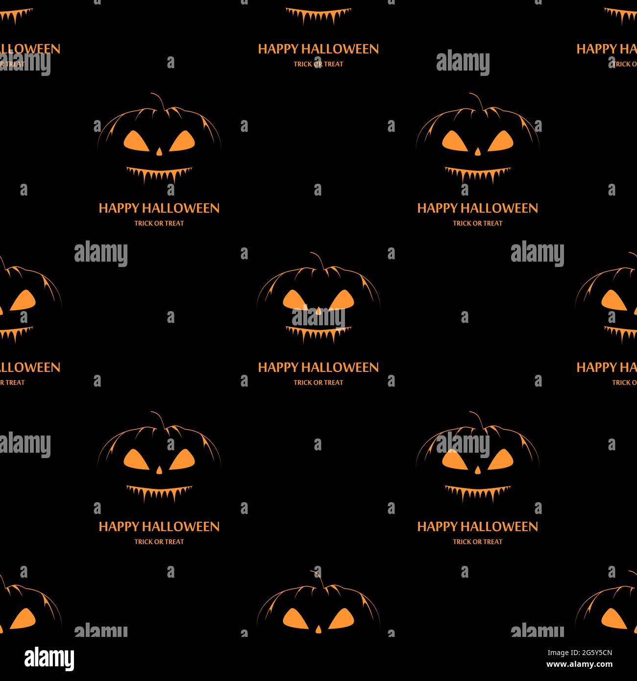 Halloween seamless pattern with pumpkins and text on black background ...