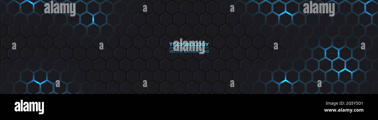 Dark grey and blue horizontal hexagonal technology abstract vector ...