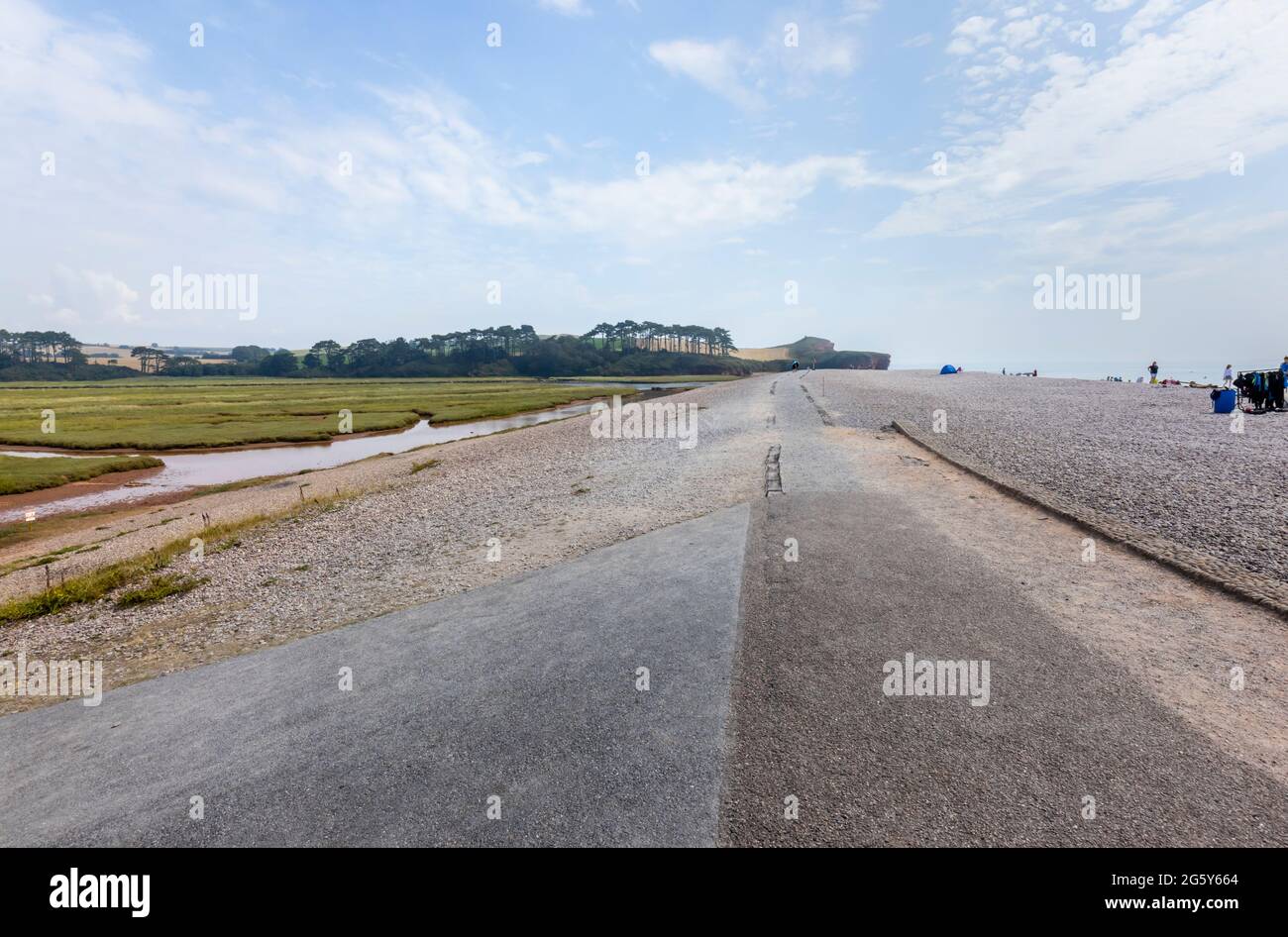 Salt marsh behind the beach at Budleigh Salterton, a small unspoilt