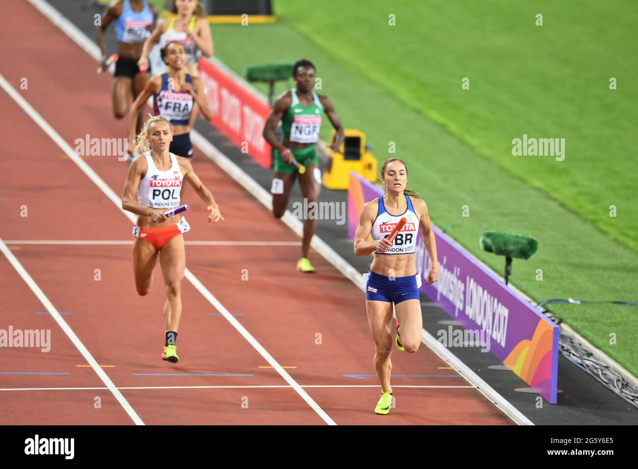 4x400 relay women: Great Britain (Silver medal) and Poland (Bronze medal). IAAF World Championships London 2017 Stock Photo