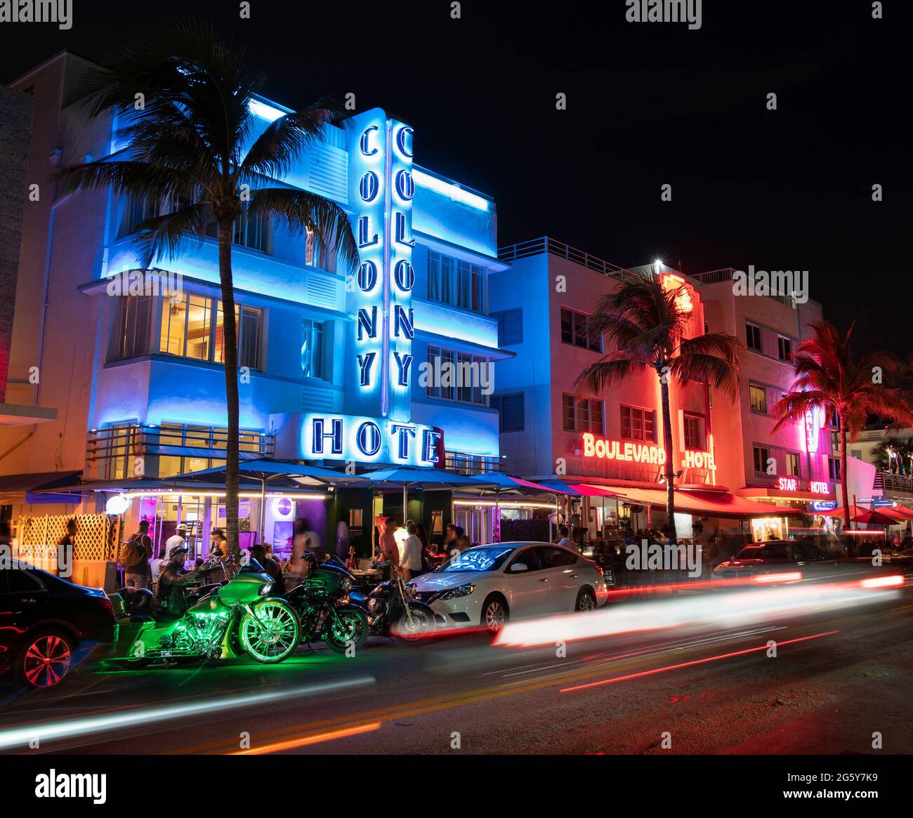 Nightlife on Ocean Drive in South Beach, Miami, Florida Stock Photo