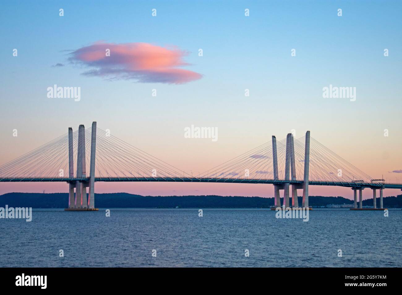 The newly built Tappan Zee Bridge viewed from Piermont, New York, on a
