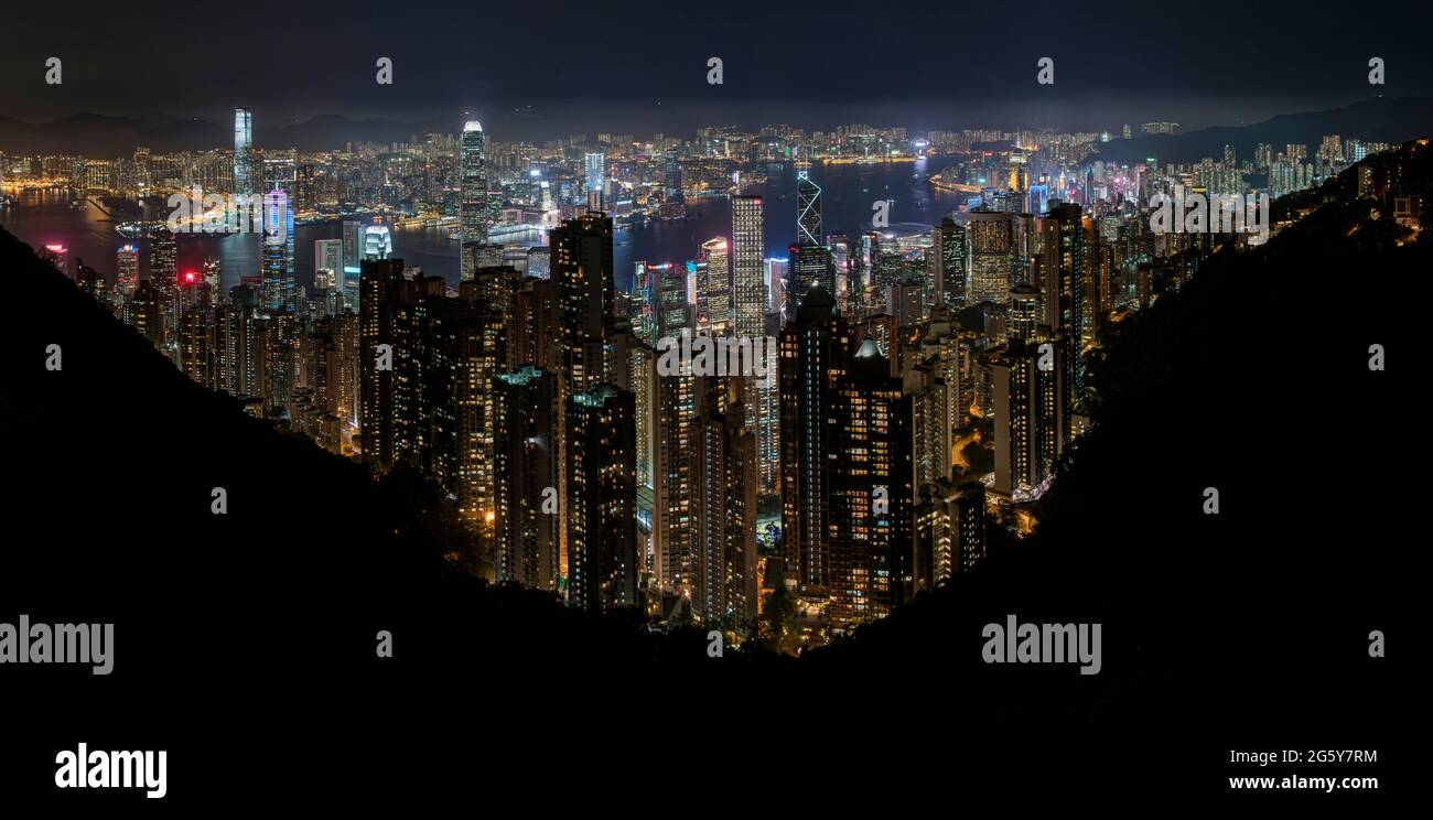 Hong Kong city seen from Victoria Peak at night Stock Photo - Alamy