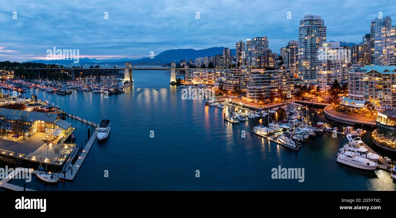 Night view of downtown Vancouver including Granville Island and Burrard ...