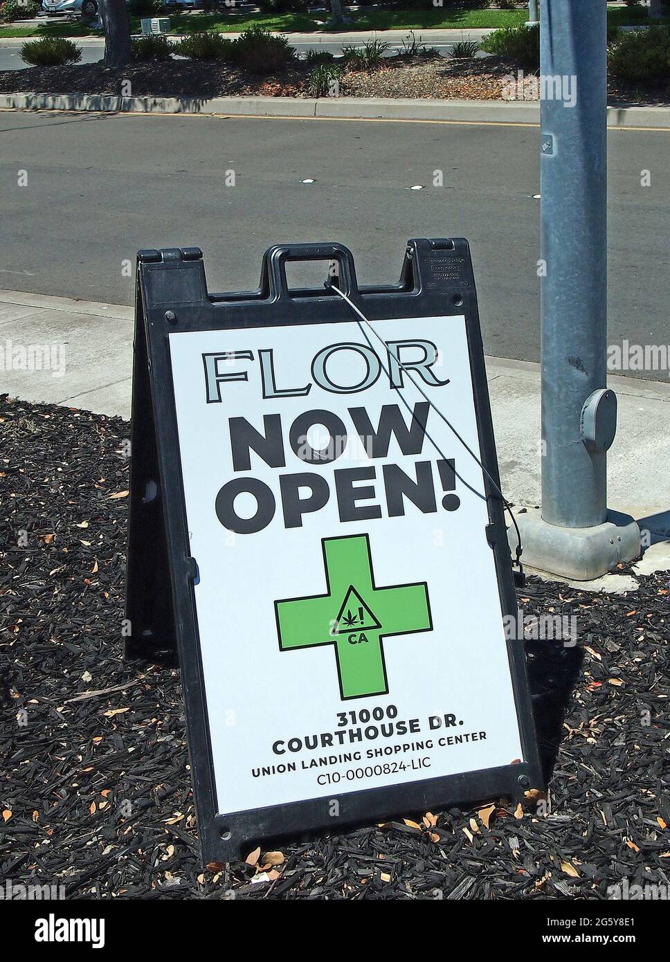 Flor marijuana dispensary sign in Union Landing Shopping Center in