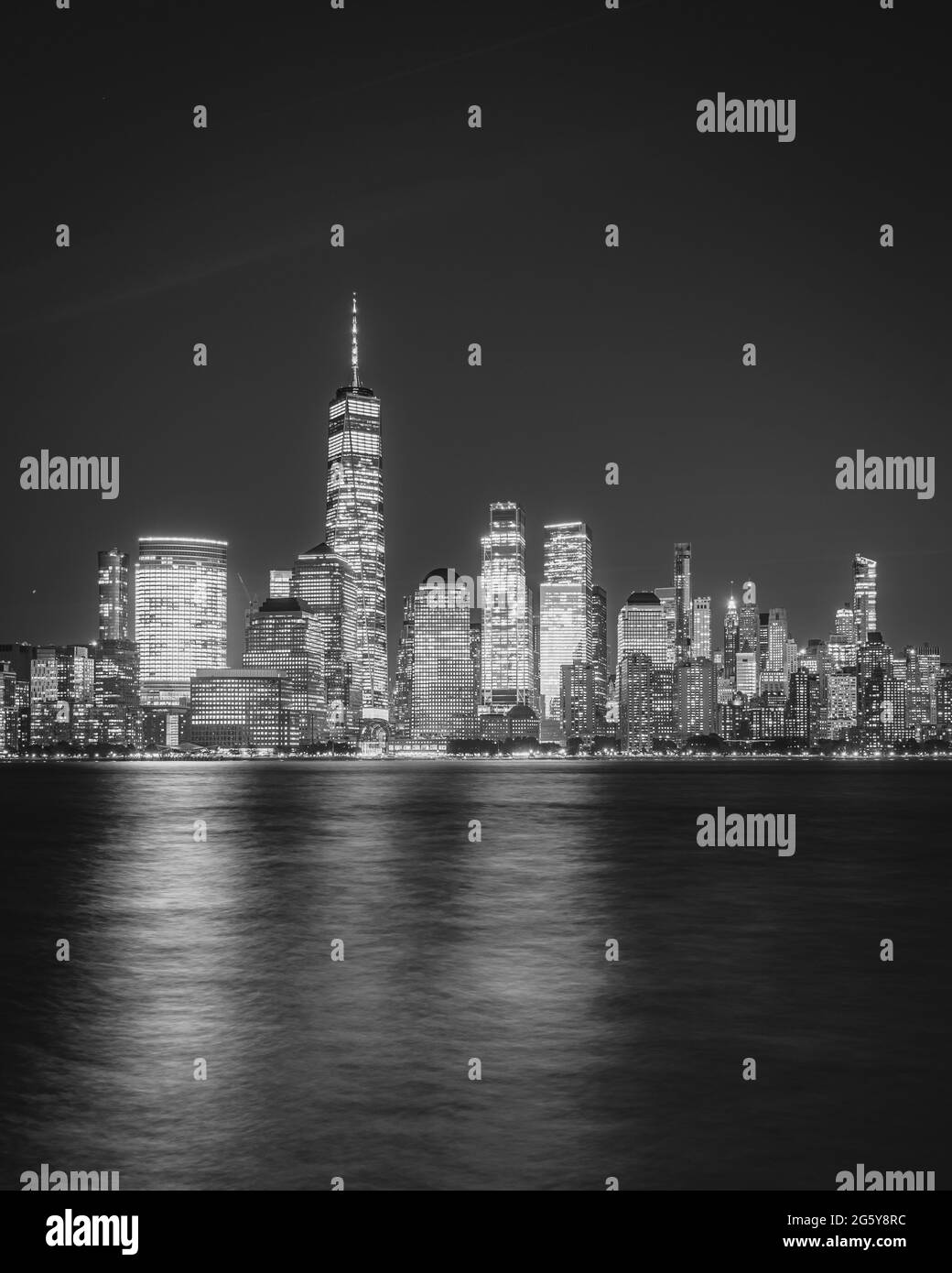 View of the Lower Manhattan skyline at night from Jersey City, New