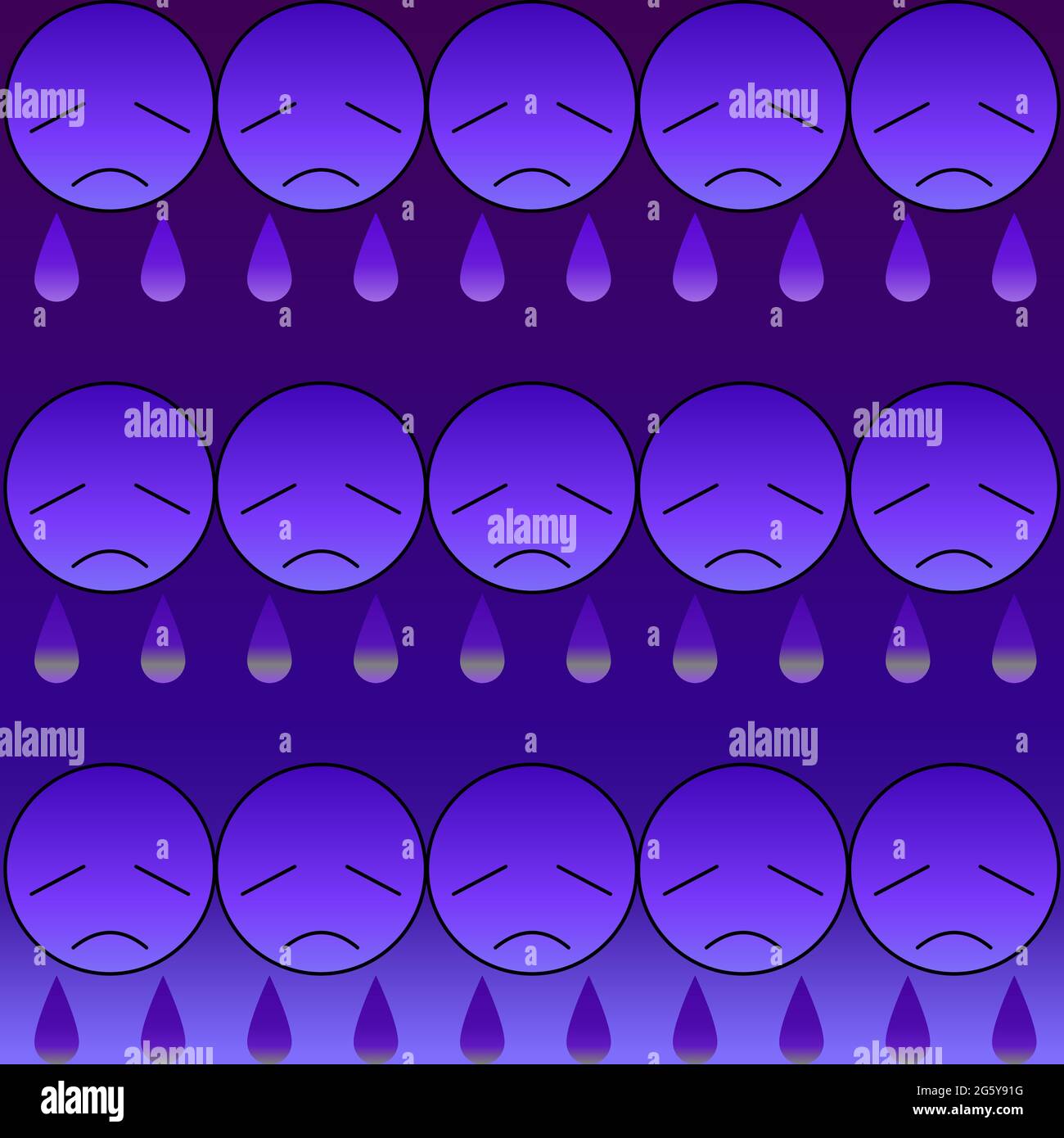 Sad emotional face in purple with teardrop 04 Stock Vector
