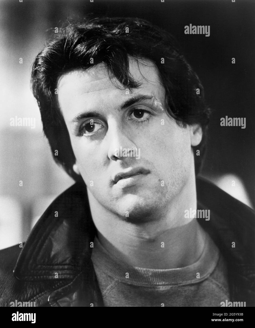 Sylvester Stallone, Head and Shoulders Portrait, on-set of the Film, 'Rocky', United Artists, 1976 Stock Photo