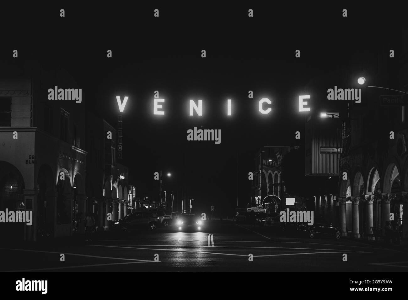 The Venice Sign at night, in Los Angeles, California Stock Photo Alamy
