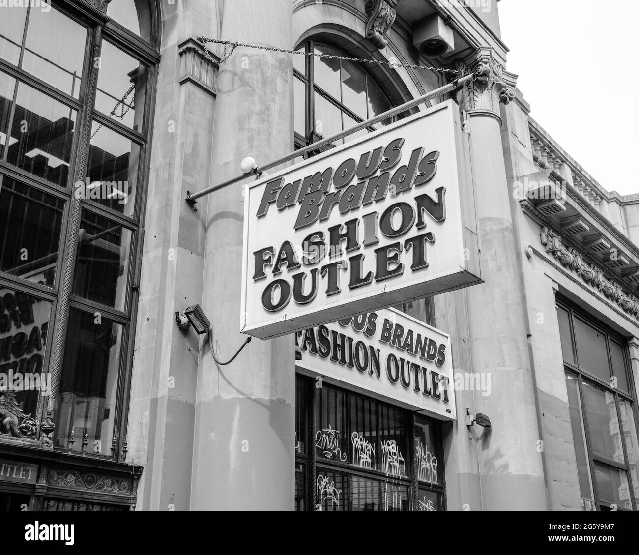 Famous Brands Fashion Outlet sign in Bushwick, Brooklyn, New York City