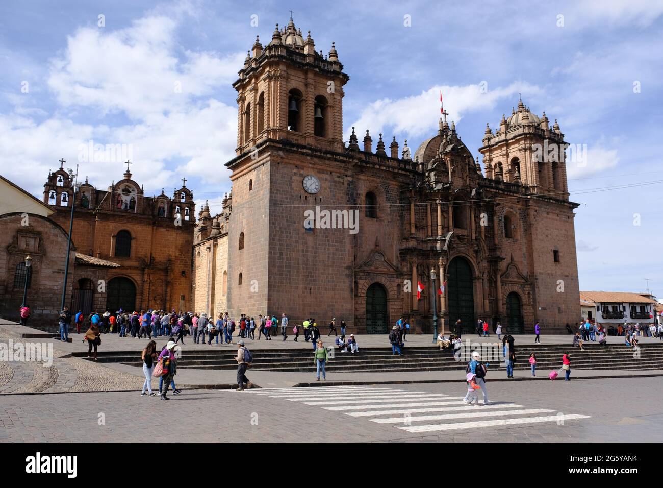 Peru Cusco - Plaza De Armas view to Catedral del Cuzco - Cusco Cathedral Stock Photo