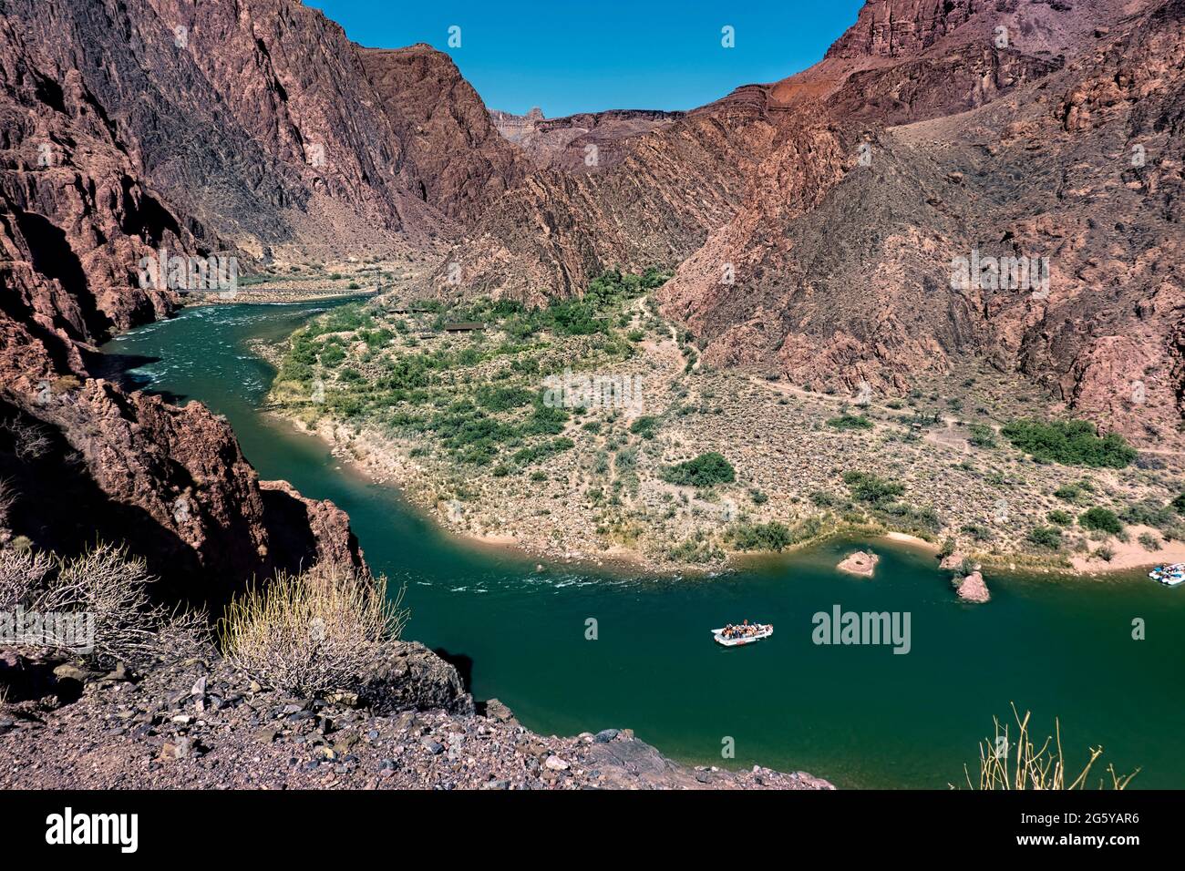 Raft on the Colorado River, Grand Canyon National Park, Arizona, U.S.A Stock Photo